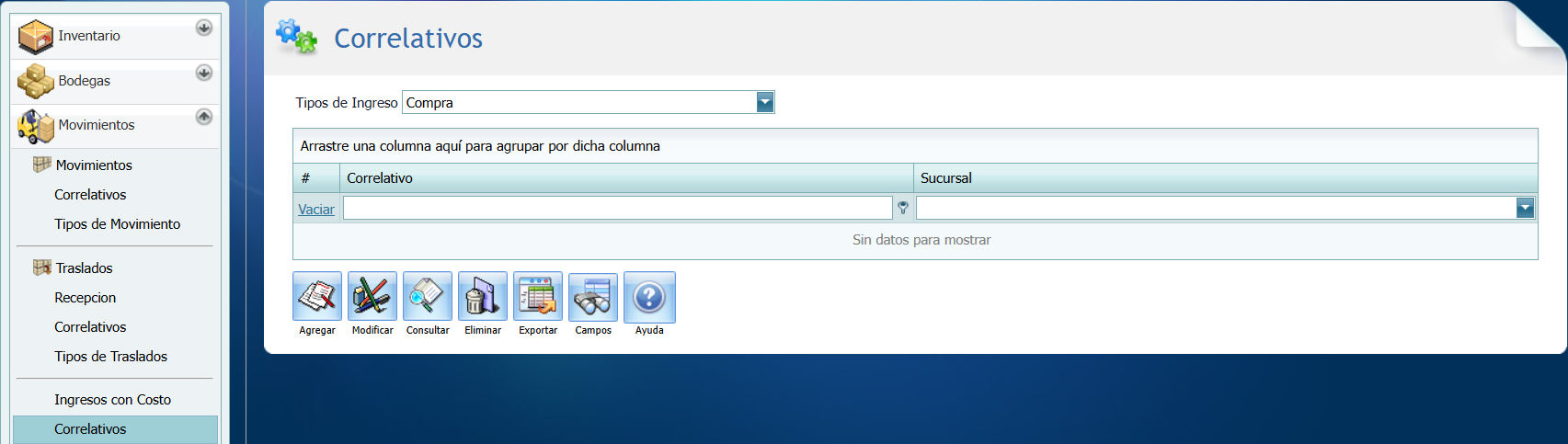 Correlativo para Tipos de Ingreso