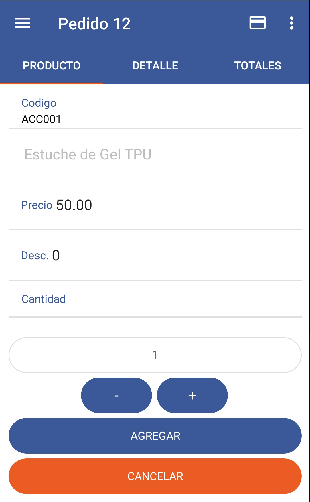 GOMserver App Pedidos B Producto Cantidad
