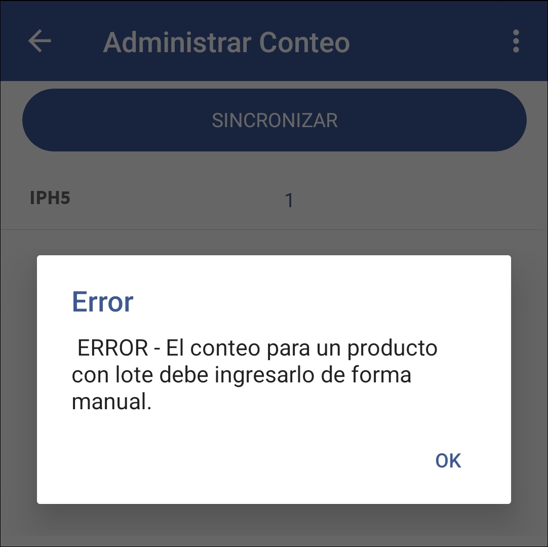 GOMserver App Conteo Administrar Ventana Sincronizar