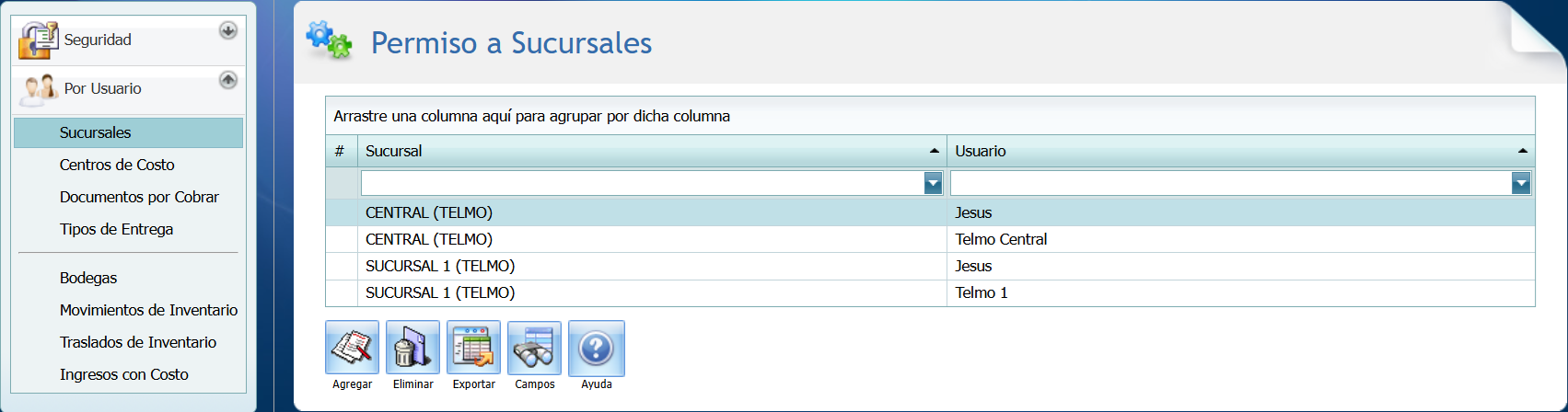 Seguridad Por Usuario Sucursales