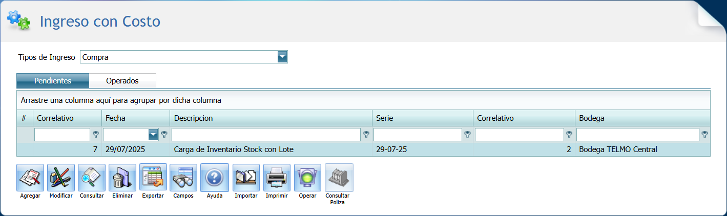 Ingreso con Costo Stock con Lote Importar