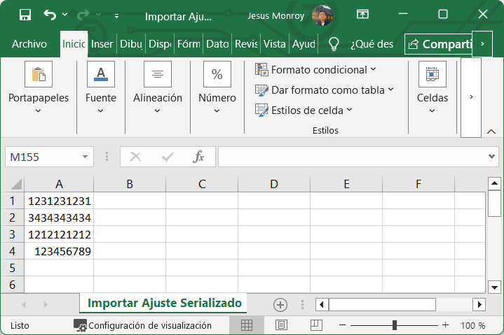 Movimientos Ingreso por Ajuste Serializado Excel
