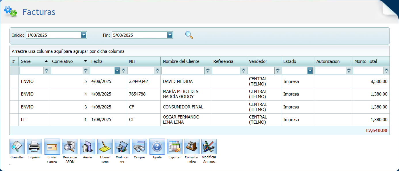 Facturacion Facturas Seleccion