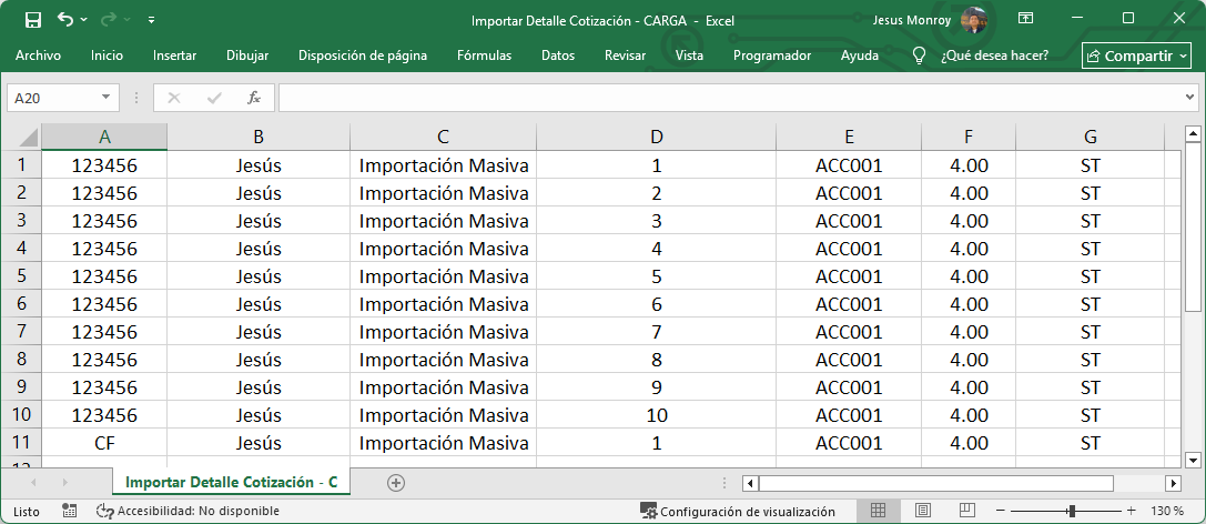 Facturacion Cotizaciones Importar Excel Lleno