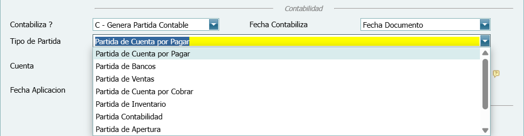 Contabilidad Enlaces Estructura Tipo CXP Tipo Ventana Tipo